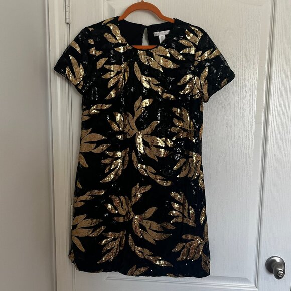 NWOT London Time Black & Gold Sequin Dress Sz 8 - Picture 1 of 5
